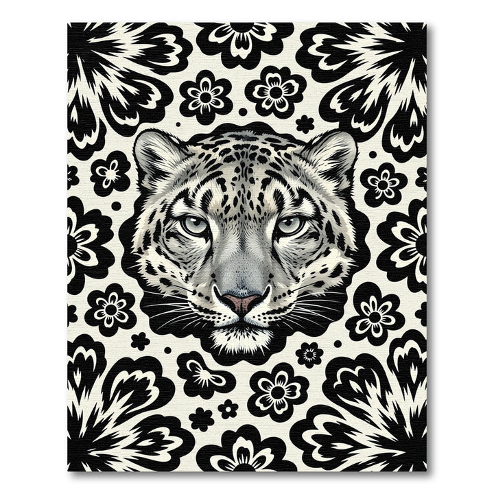 Black White Leopard Floral Rug