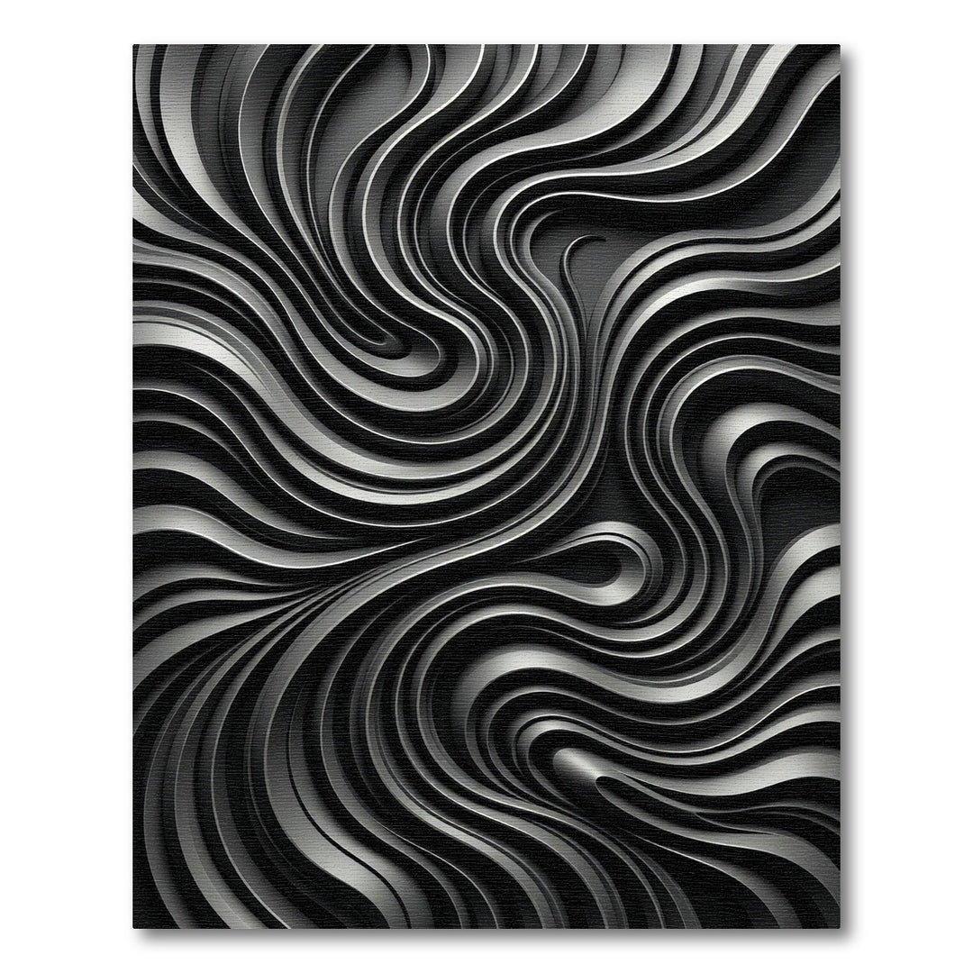 Monochrome Curving Liquid Metal Swirls Rug