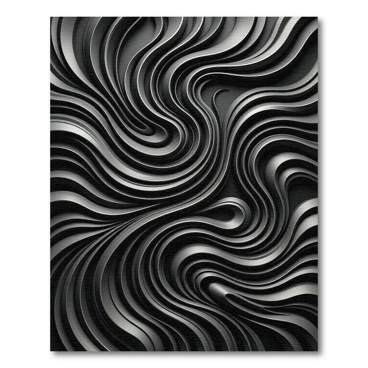 Monochrome Curving Liquid Metal Swirls Rug