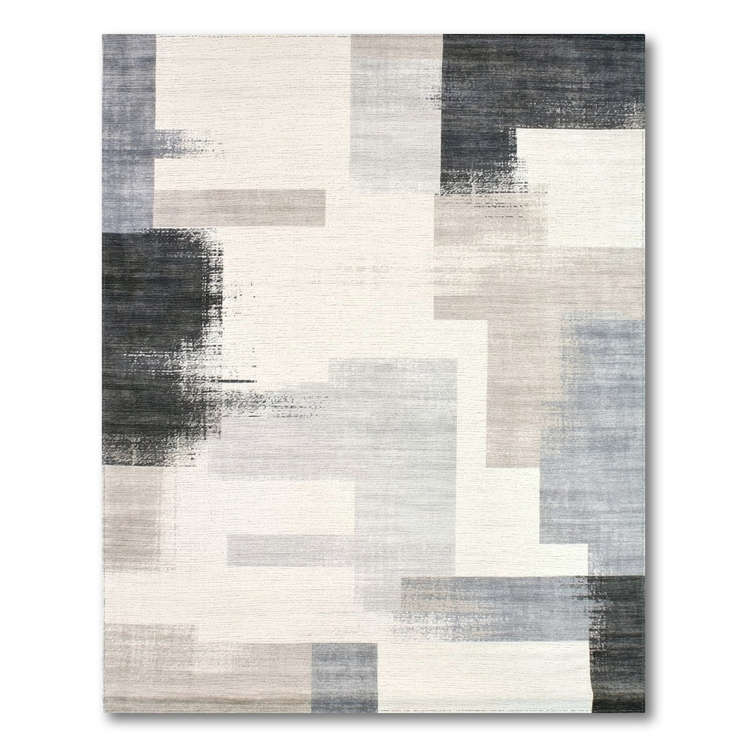 Grey Geometric Block Area Rug