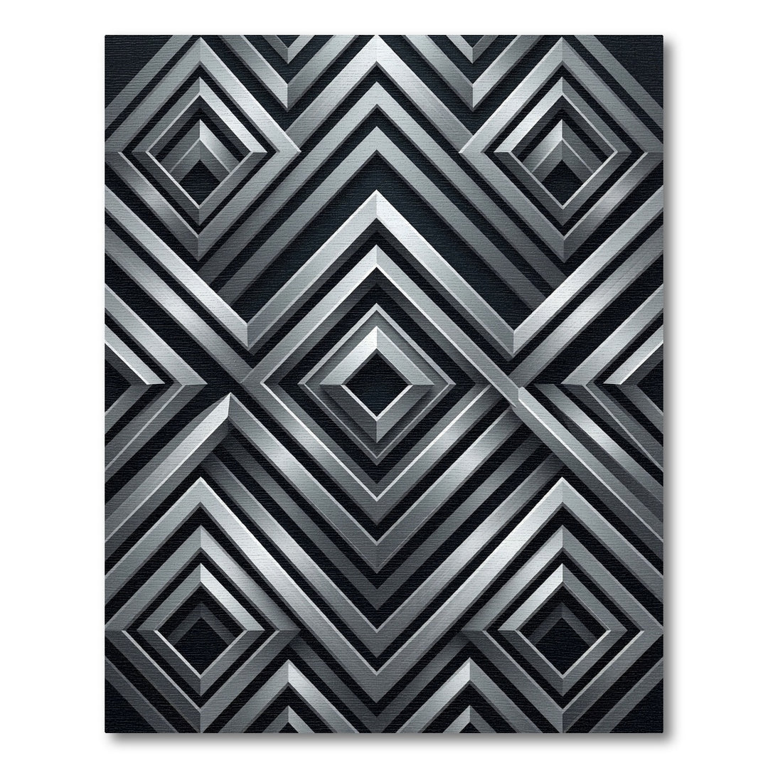 Silver Geometric Cube Overlap Rug