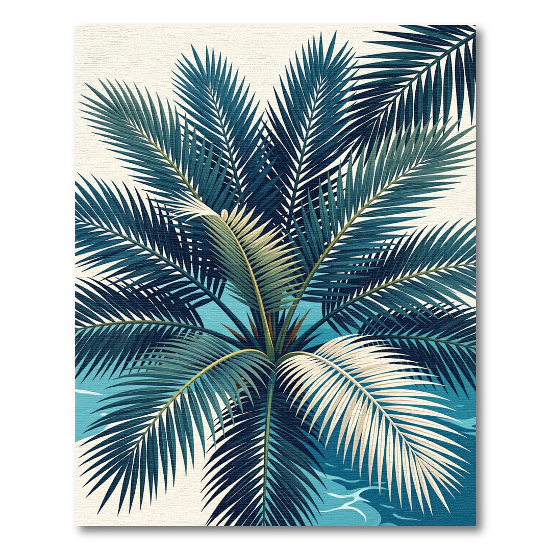 Deep Blue Palm Fronds Tropical Beach Rug