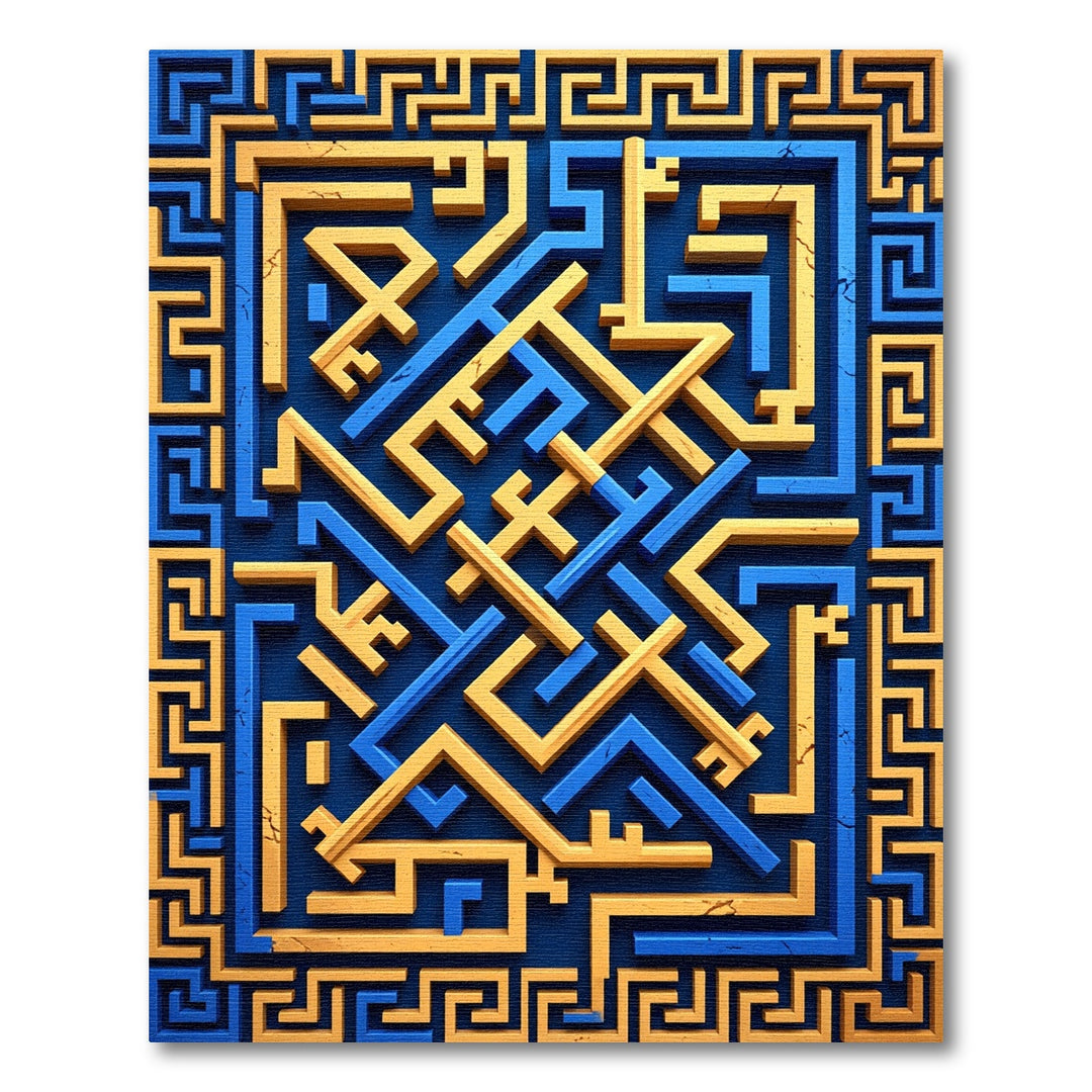 Navajo Labyrinth Geometric Blue Gold Rug