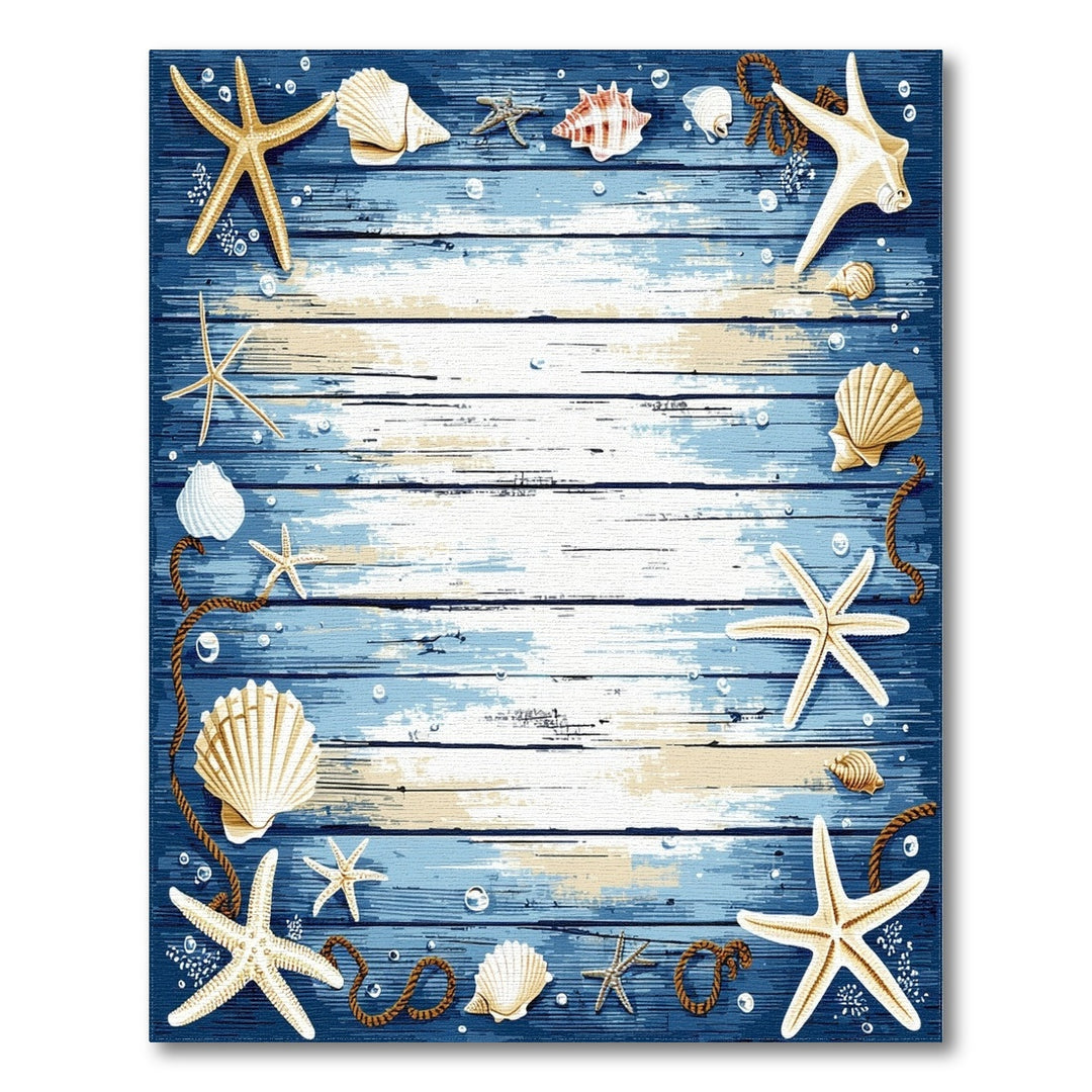 Blue and Teal Coastal Blue Starfish Seashell Area Rug