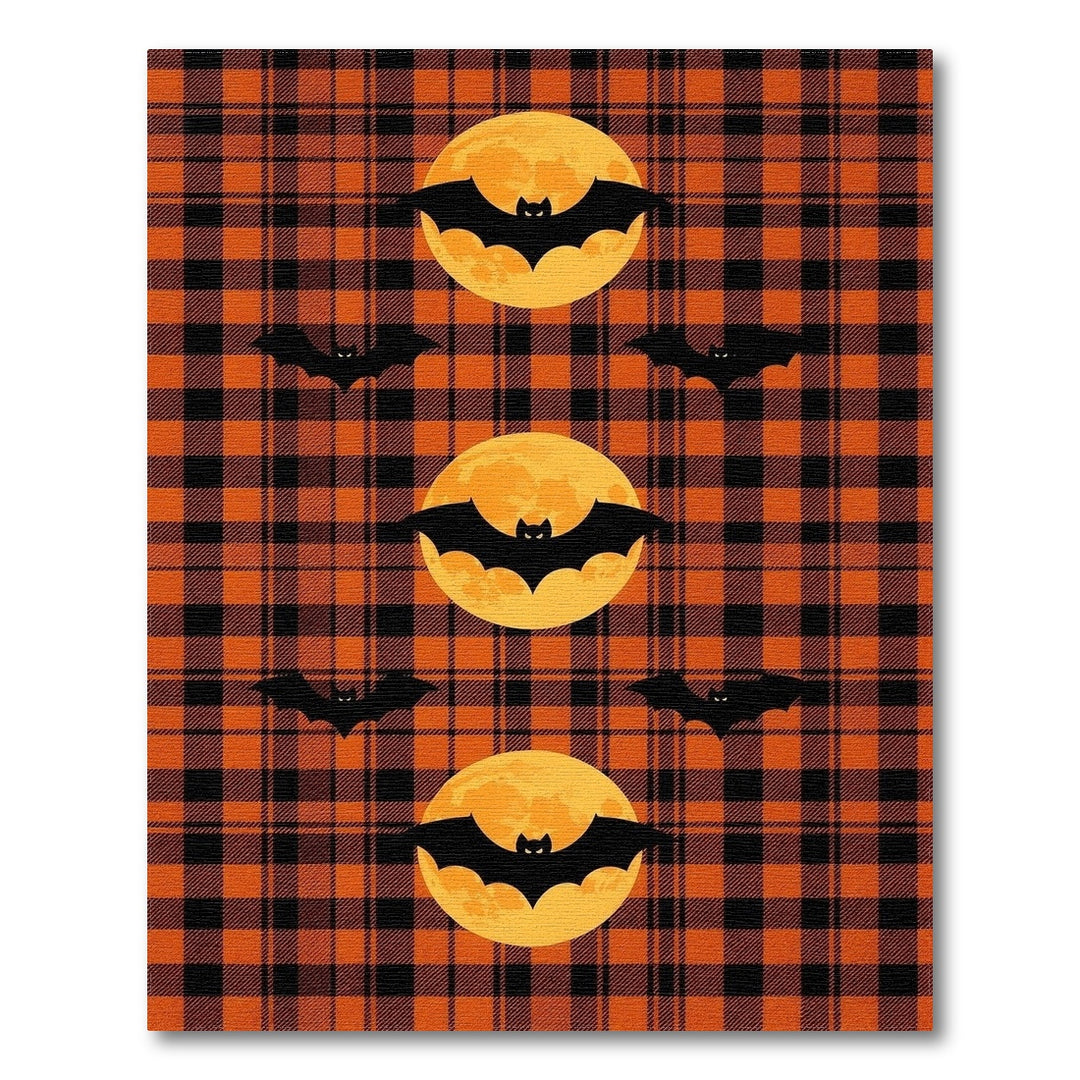 Orange Plaid Bats and Moons Area Rug