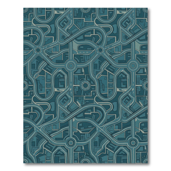 Urban Teal Cityscape Highway Maze Rug