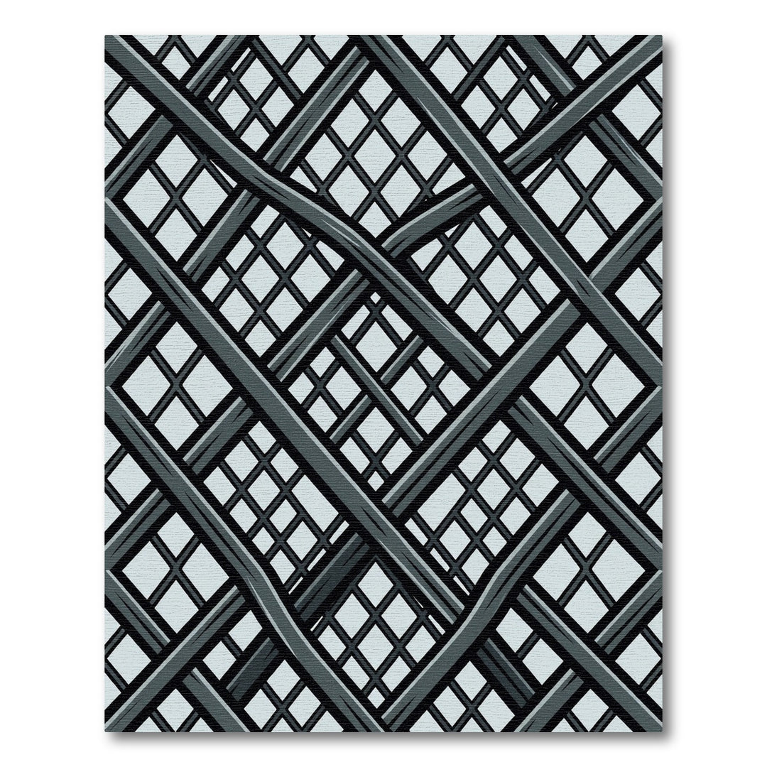 Modern Gray Interlocking Geometric Mesh Rug
