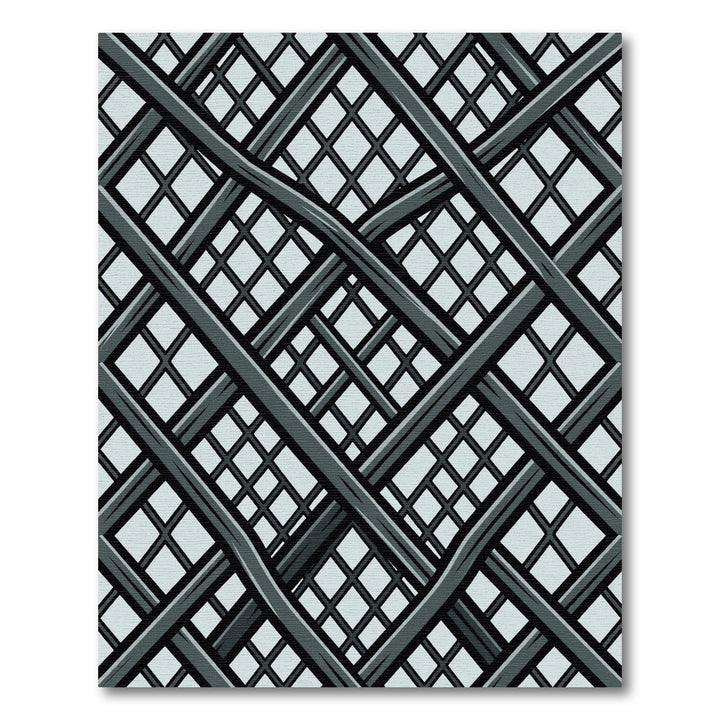 Modern Gray Interlocking Geometric Mesh Rug