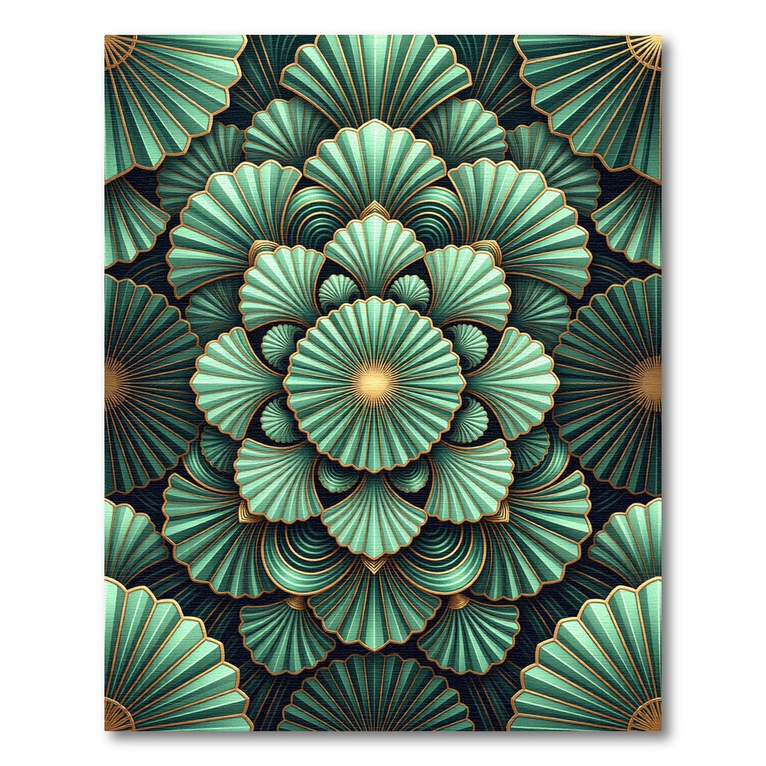 Art Deco Teal Gold Fan Radiating Rug