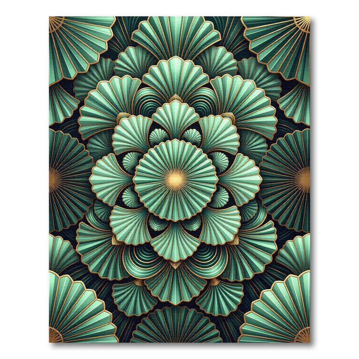 Art Deco Teal Gold Fan Radiating Rug