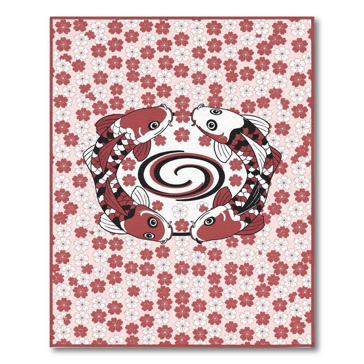 Koi Fish Circle Pink Floral Rug