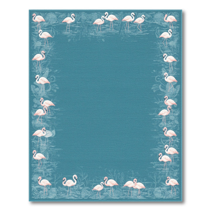 Pink Flamingo Teal Border Washable Area Rug