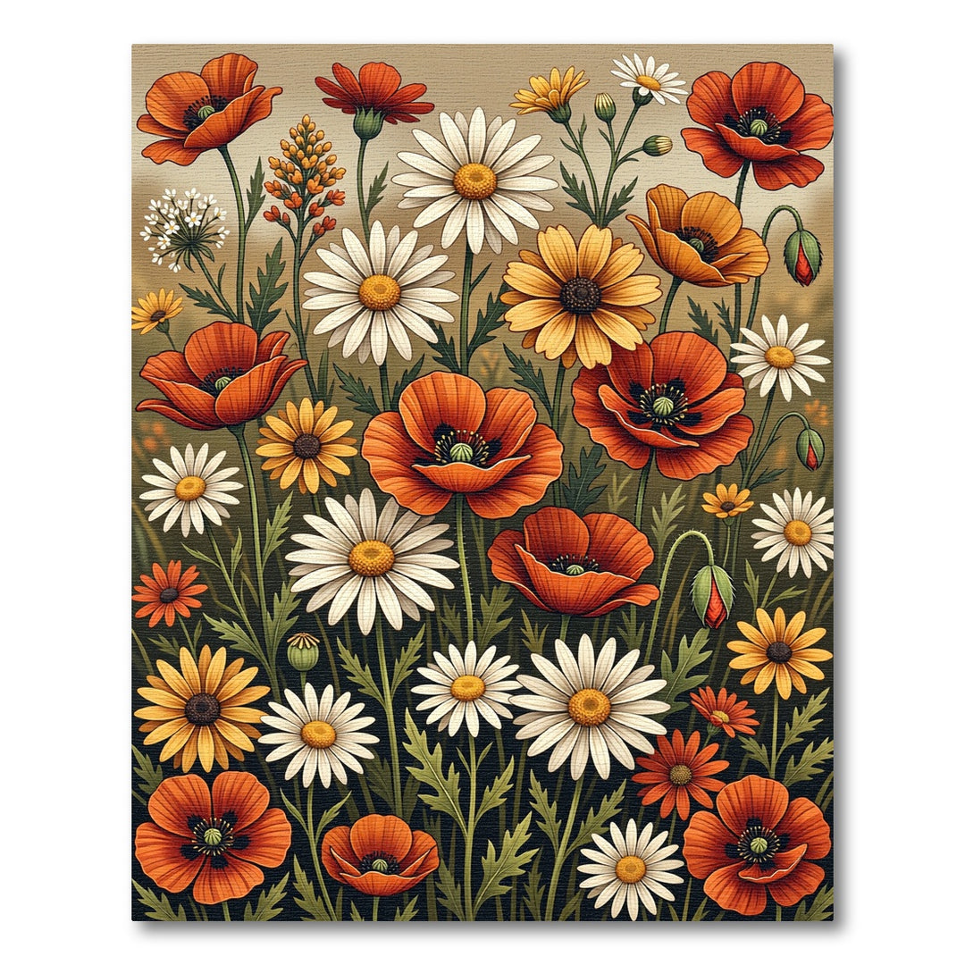Vibrant Poppy Daisy Floral Meadow Rug