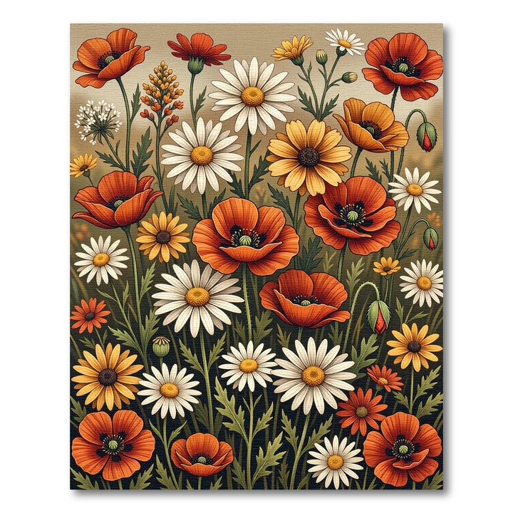 Vibrant Poppy Daisy Floral Meadow Rug