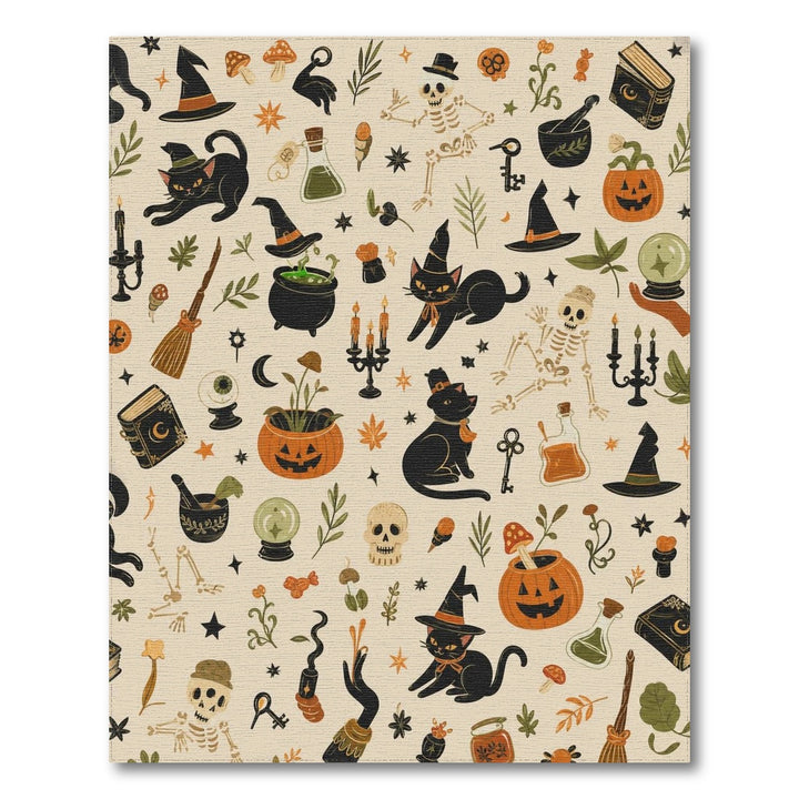 Beige and Neutral Spooky Black Cat Halloween Area Rug