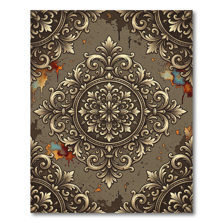 Antique Gold Damask Ornamental Medallion Rug