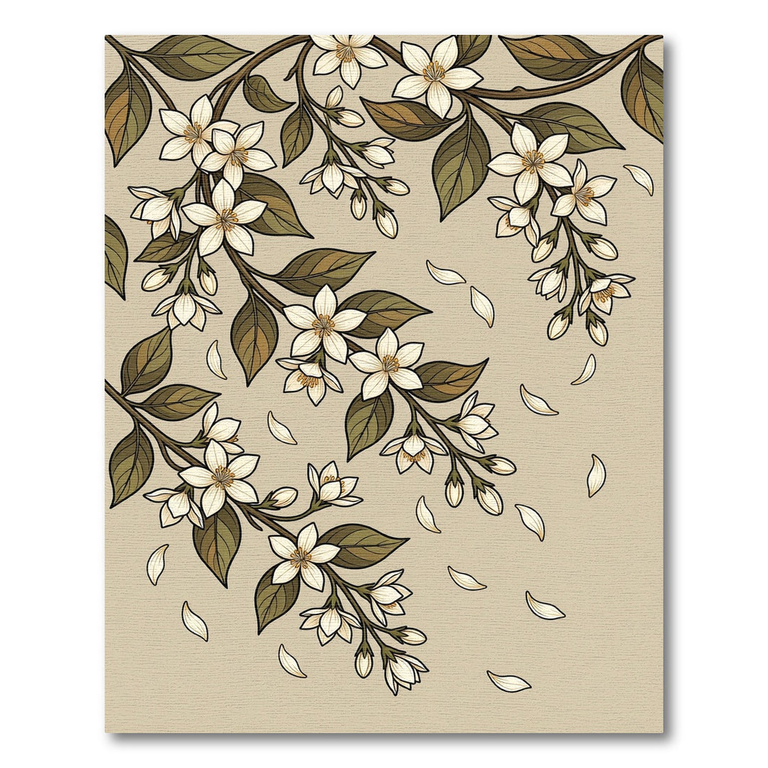 Cream Floral Branches Falling Petals Rug