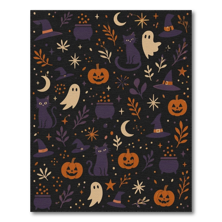Spooky Halloween Witch Cat Pumpkin Area Rug