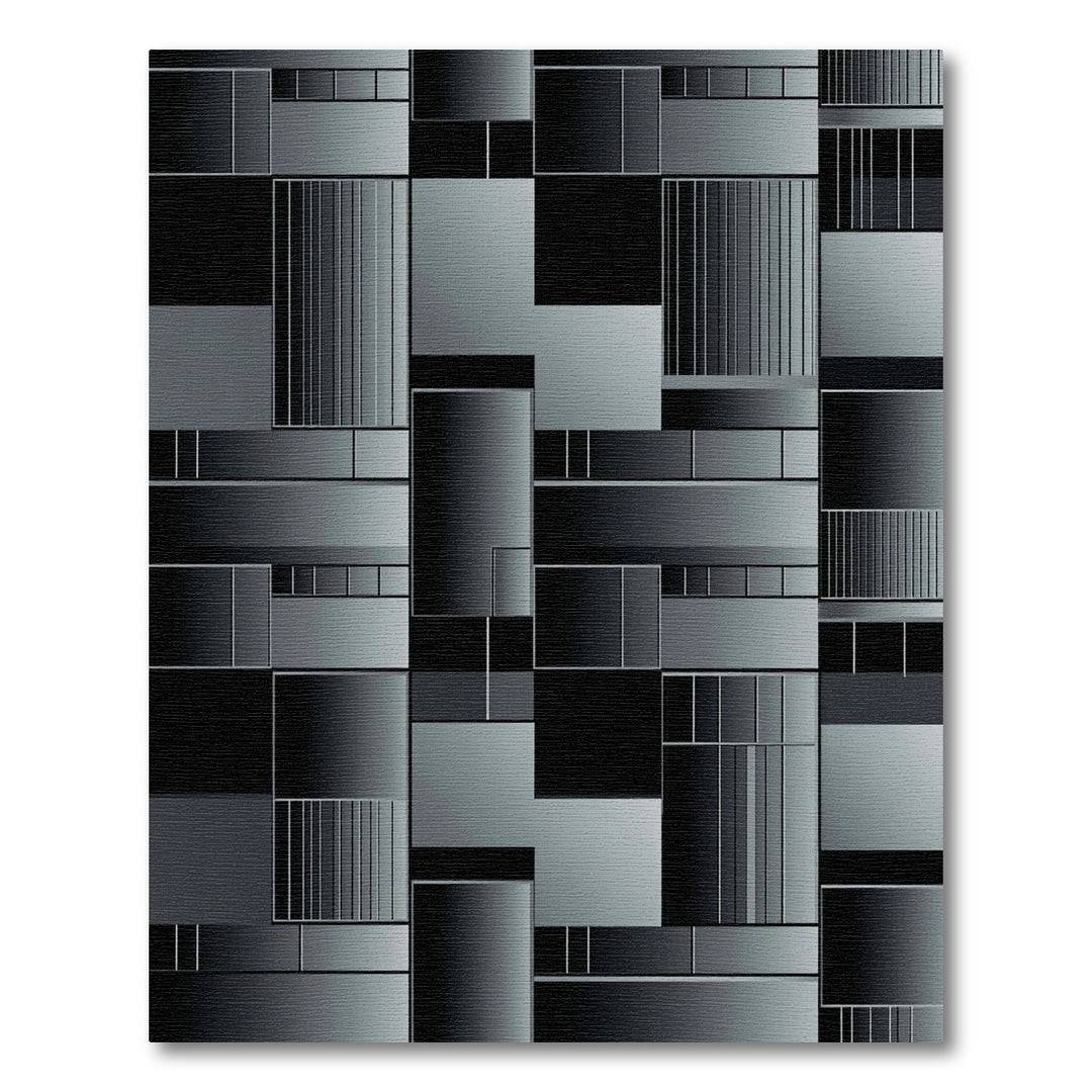 Black Gray Geometric Composition Rug