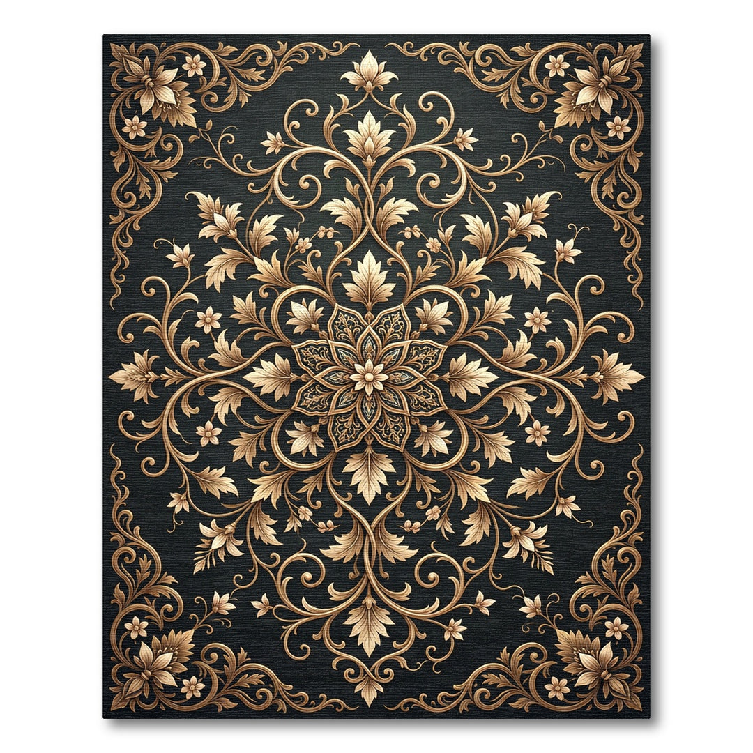 Golden Floral Acanthus Scrollwork Rug