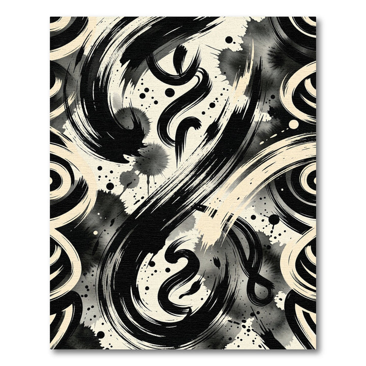 Bold Black Ink Brush Swirls Rug