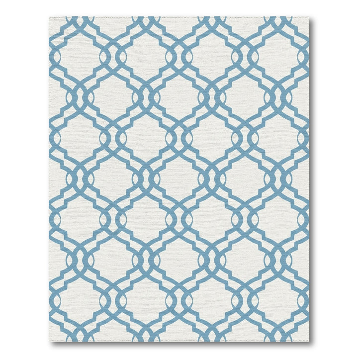 Soft Blue Lattice Trellis Rug