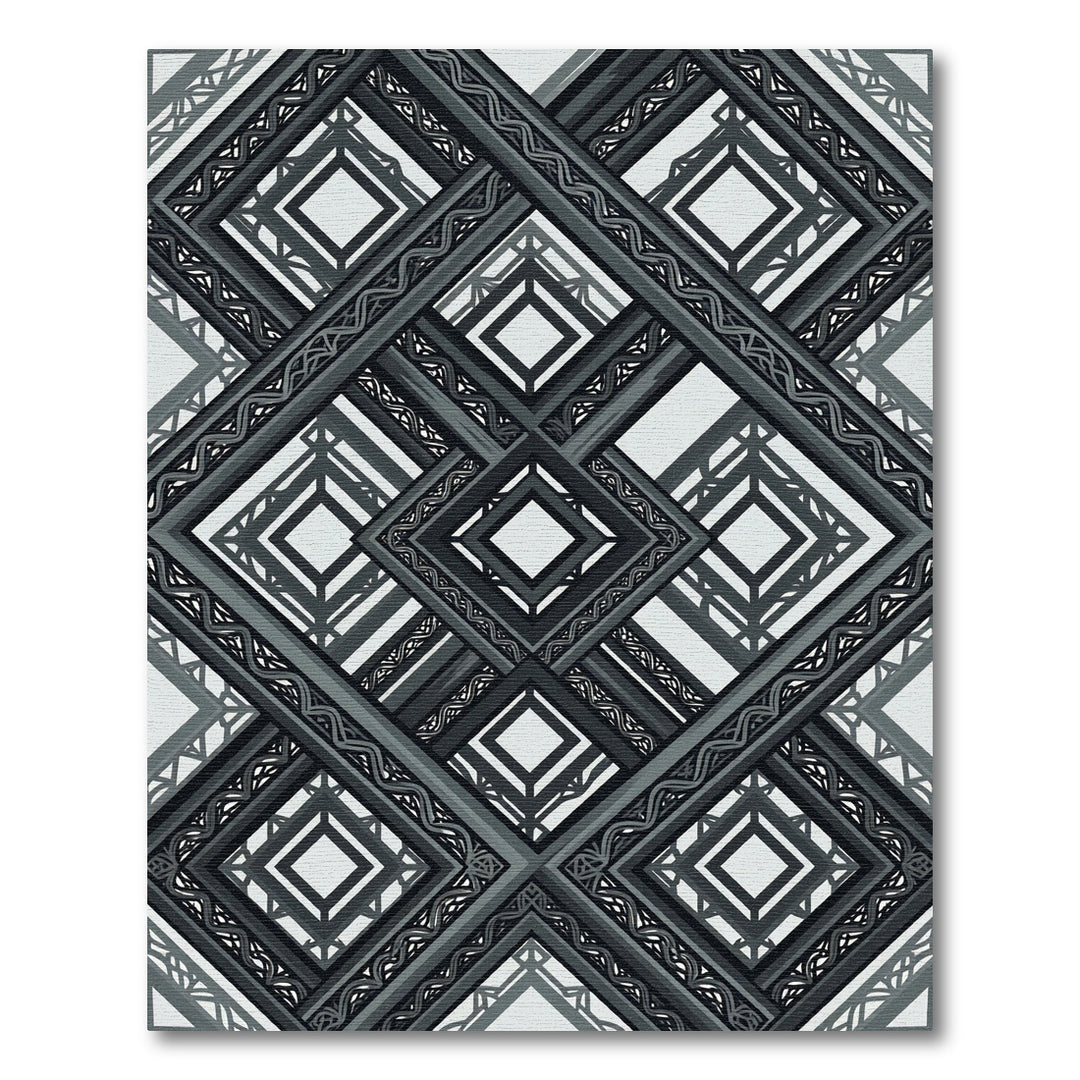 Black and Gray Geometric Diamond Brocade Rug