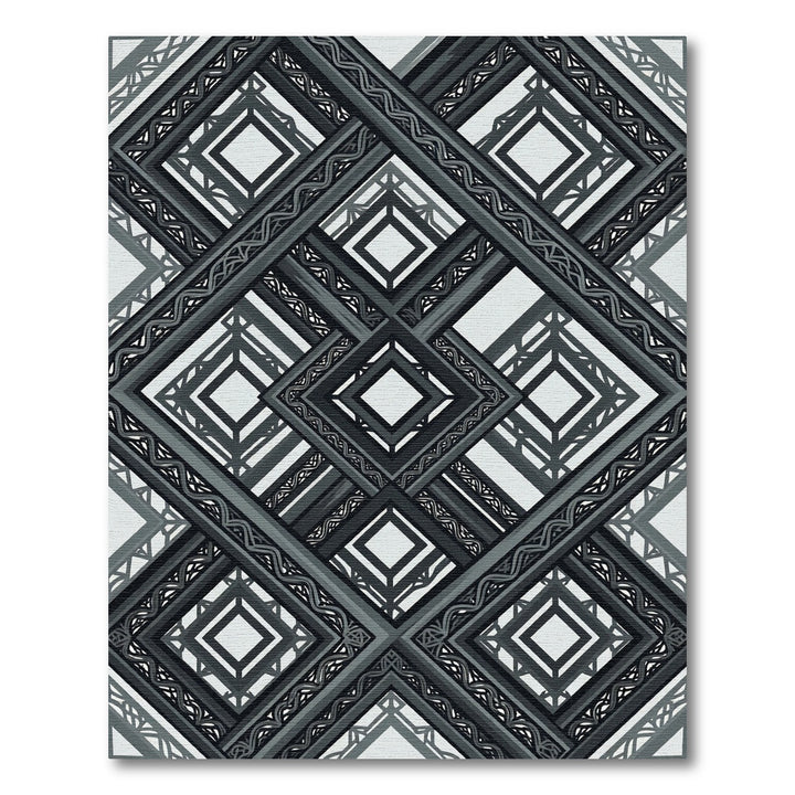 Black and Gray Geometric Diamond Brocade Rug