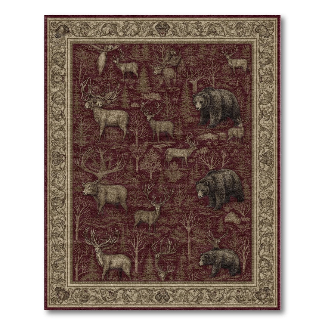 Red Forest Wildlife Area Rug