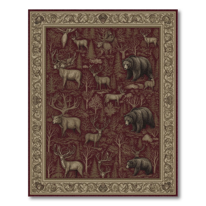 Red Forest Wildlife Area Rug