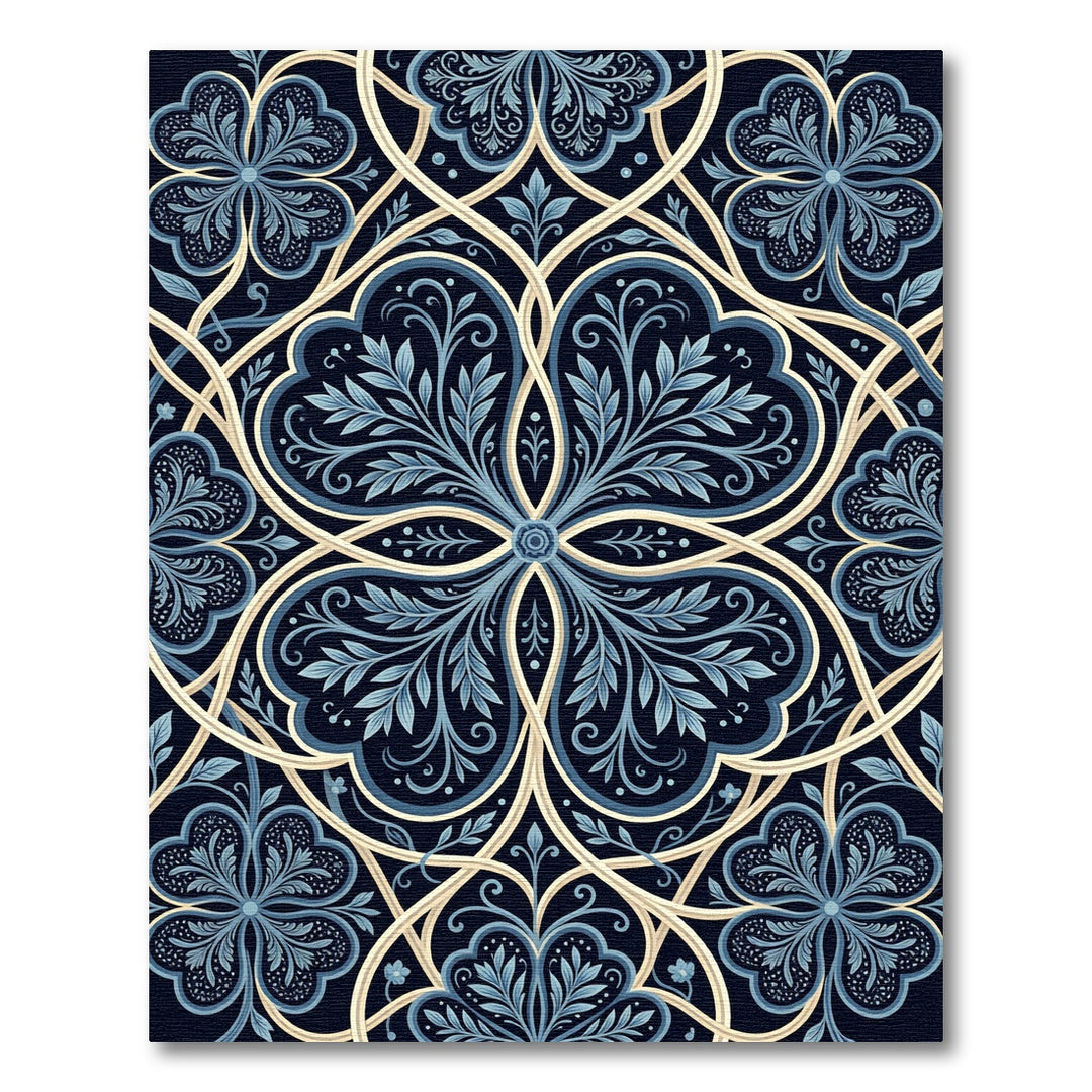 Navy Blue Floral Medallion Lace Rug