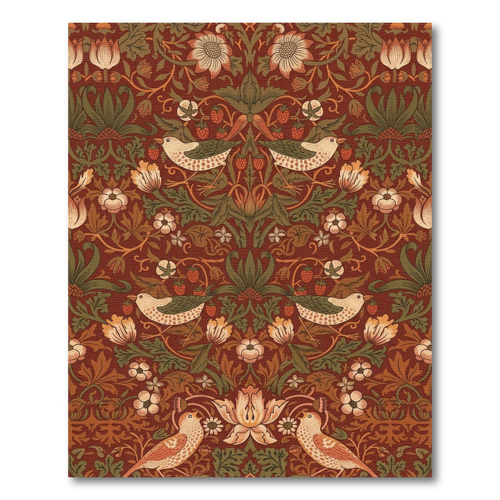 Red Bird and Strawberry Floral Tapestry Rug