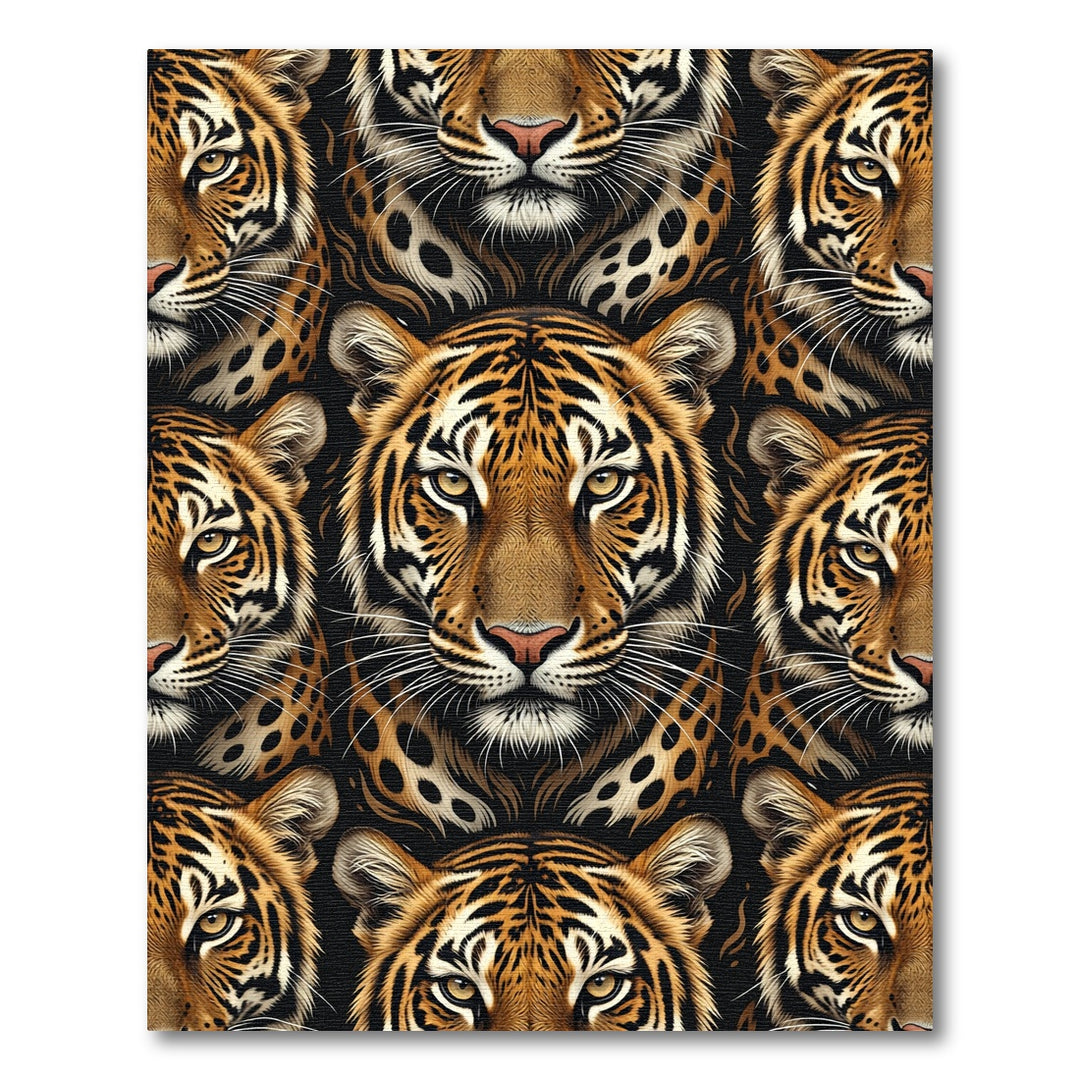 Bold Tiger Faces Black Background Rug