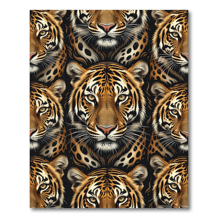 Bold Tiger Faces Black Background Rug