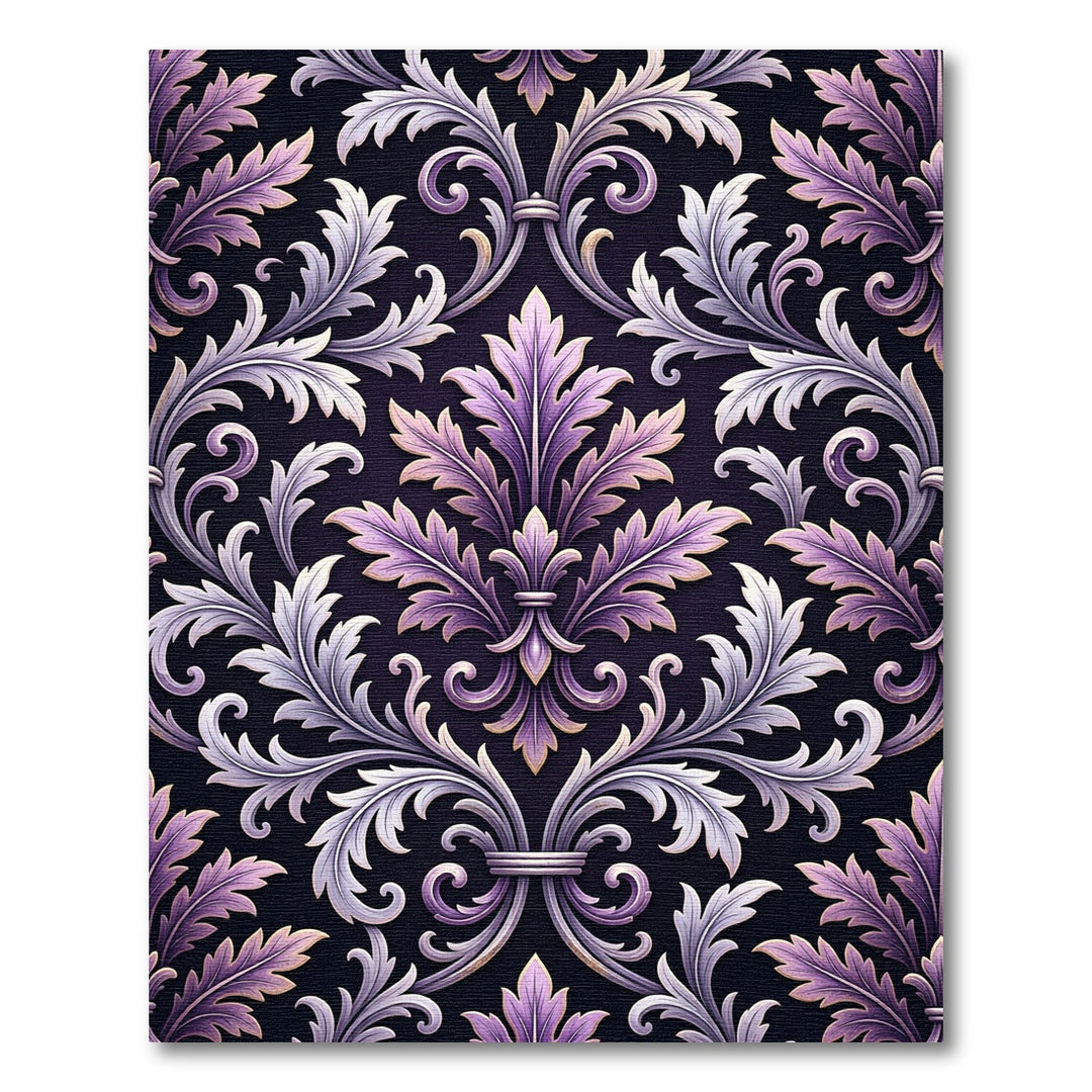 Lavish Purple Silver Damask Flourish Rug