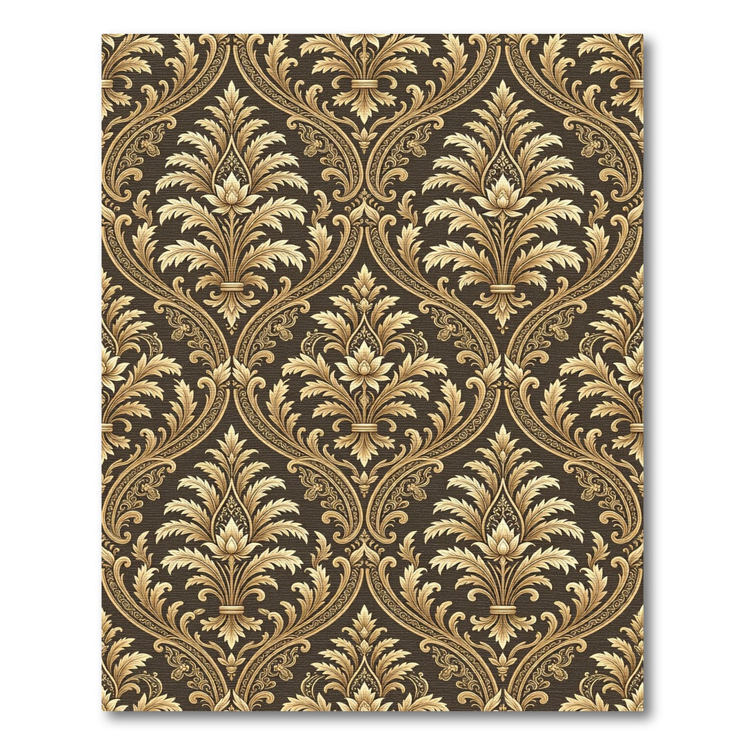Rich Gold Damask Floral Scroll Rug