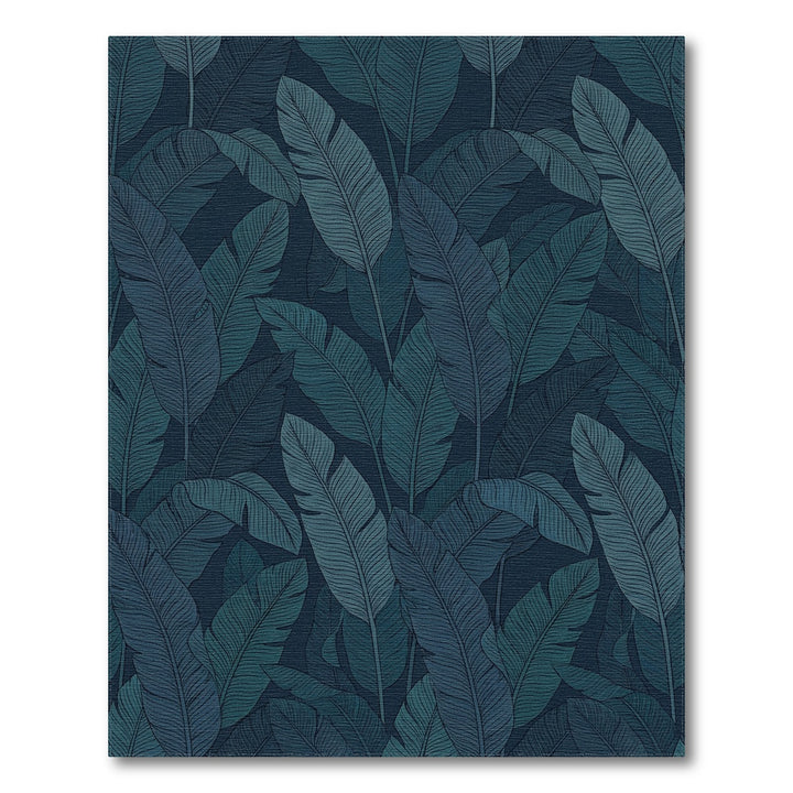 Deep Teal Tropical Leaf Collage Rug