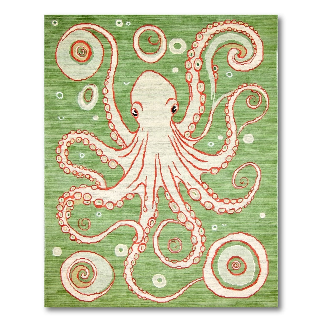 Green Octopus Swirl Washable Area Rug