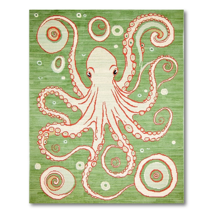 Green Octopus Swirl Washable Area Rug