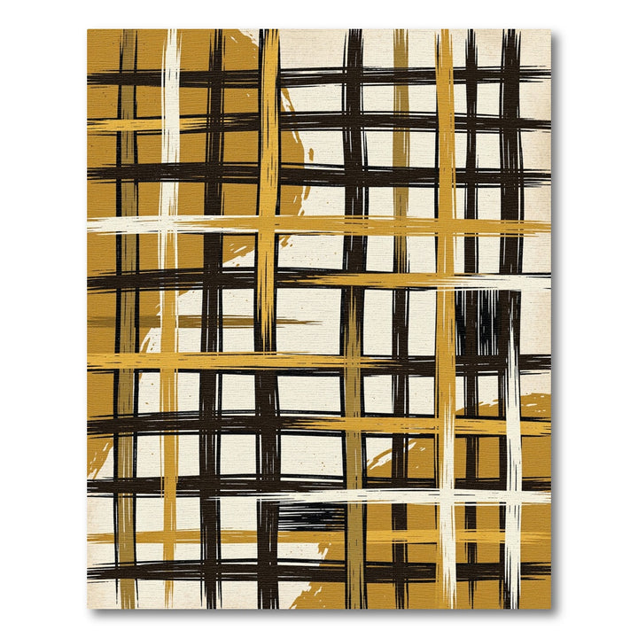 Amber Ochre Brushstroke Plaid Rug