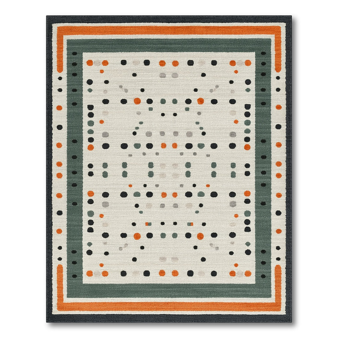 Modern Geometric Dot Area Rug with Orange Border
