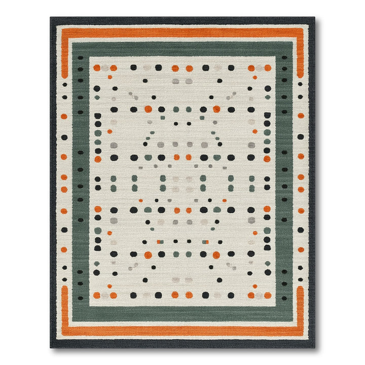 Modern Geometric Dot Area Rug with Orange Border