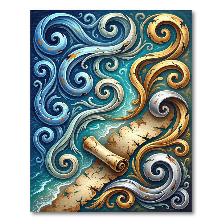 Oceanic Golden Scroll Wave Rug