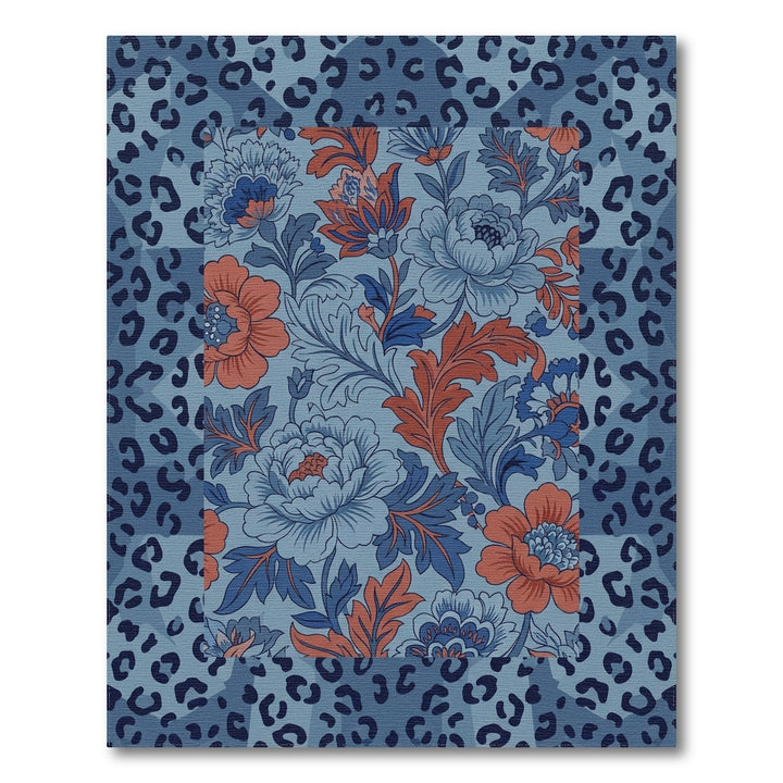 Blue Coral Floral Leopard Patchwork Rug