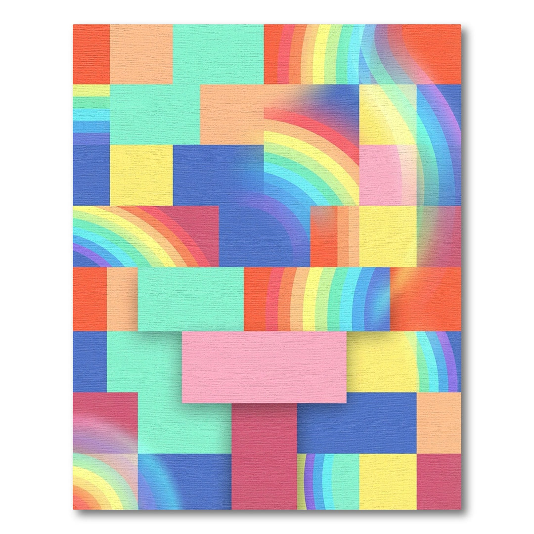 Vibrant Rainbow Geometric Blocks Rug