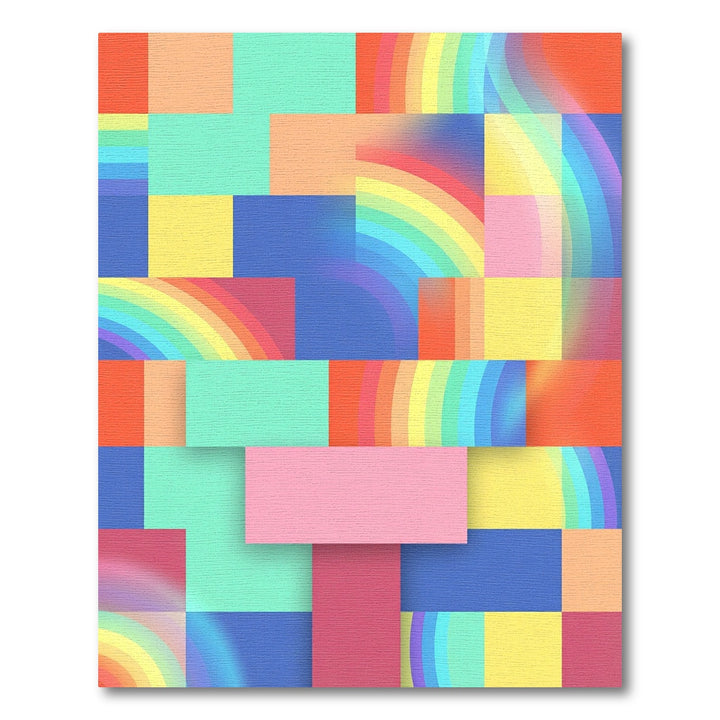 Vibrant Rainbow Geometric Blocks Rug