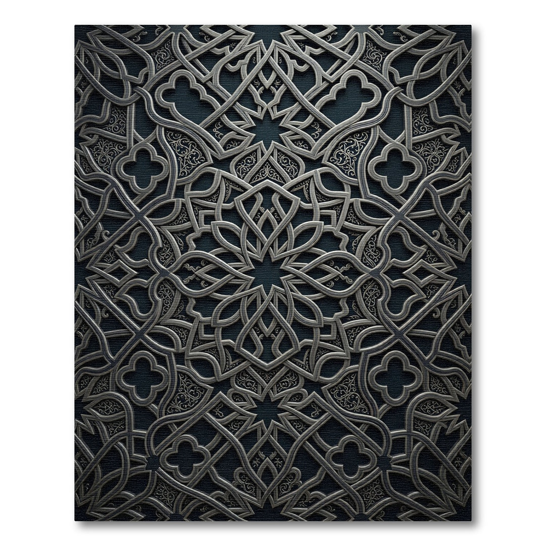 Elegant Silver Arabesque Mandala Rug