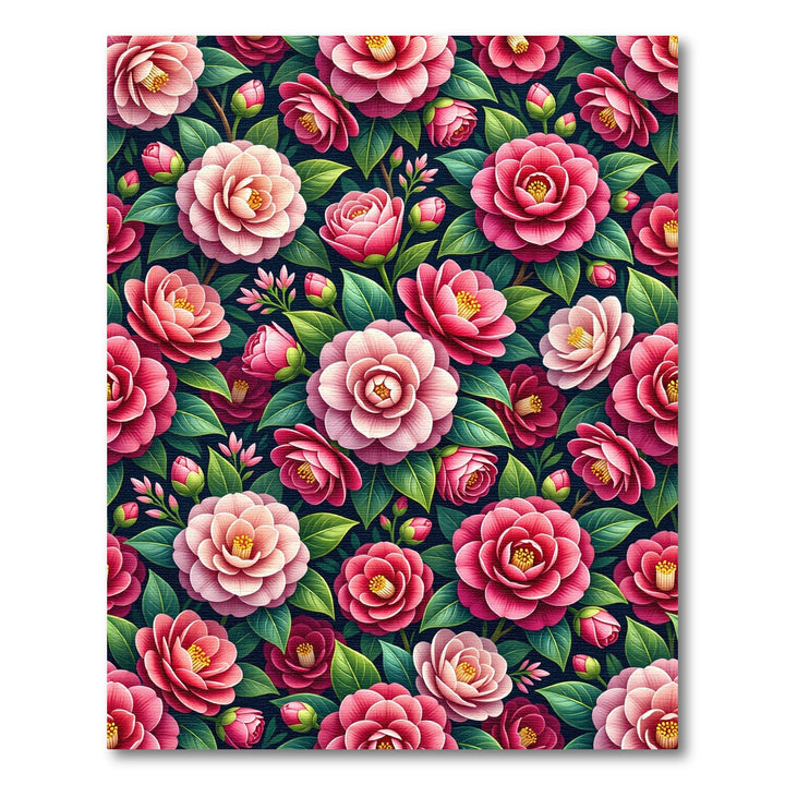 Vibrant Pink Camellia Garden Arrangement Rug