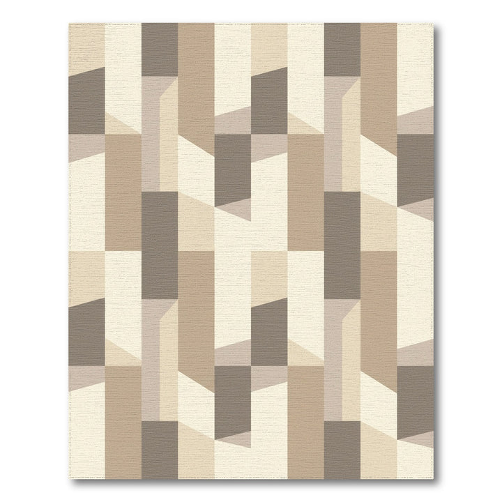 Geometric Beige Wood Block Facade Rug