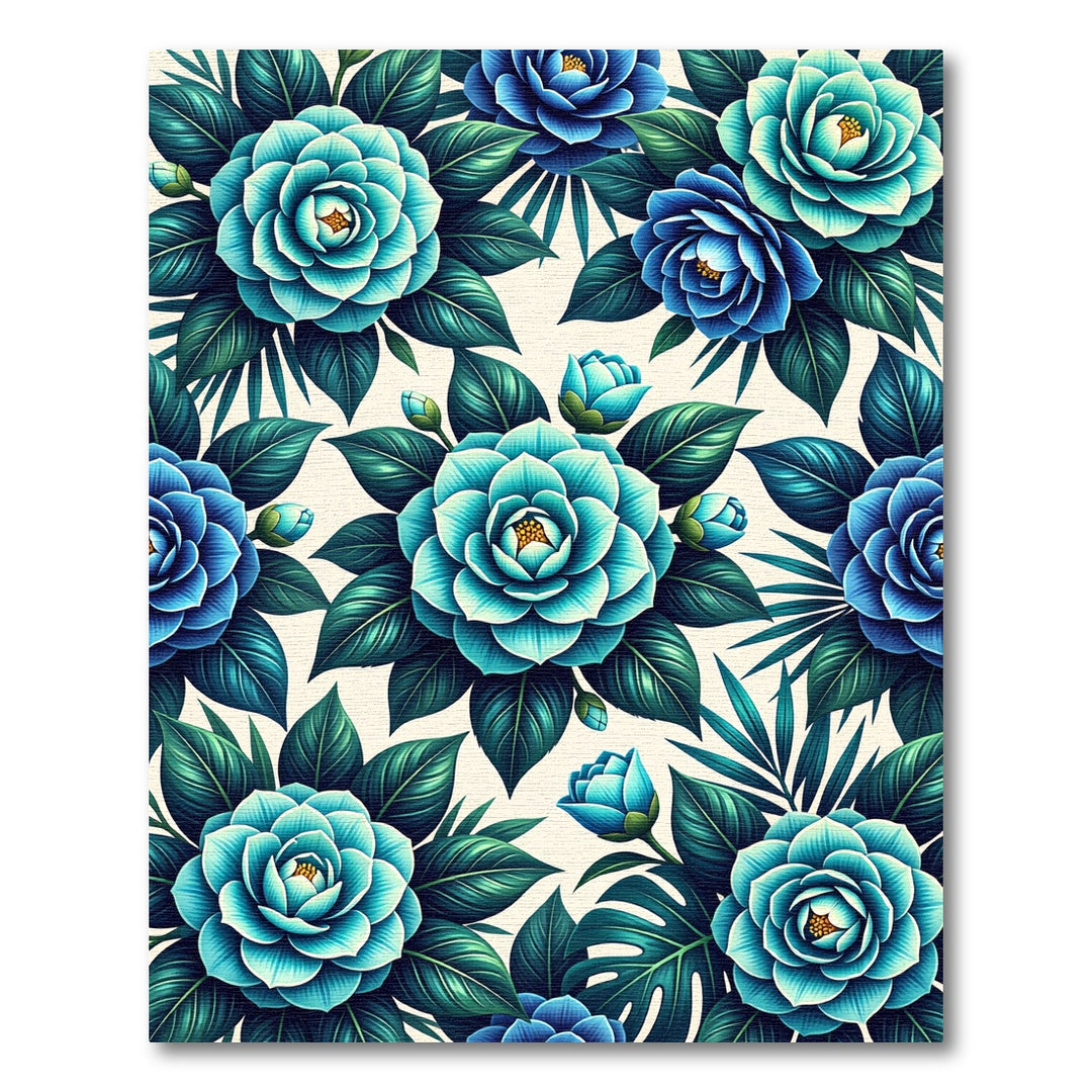 Blue Teal Camellia Botanical Garden Rug